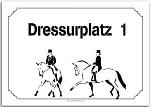 Turnier Schild Turnierplatz Dressurplatz 1 Pferd und Reiter