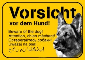 Schild Hund - Vorsicht vor dem Hund - mehrsprachig