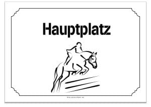 Ein Schwarz-Weiß-Bild eines Pferdes mit dem Wort Turnier | Hauptplatz.
