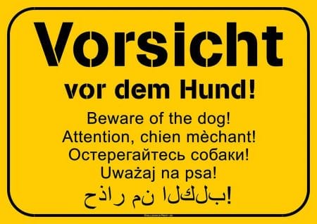 Ein gelbes Hundeschild | Vorsicht vor dem Hund.