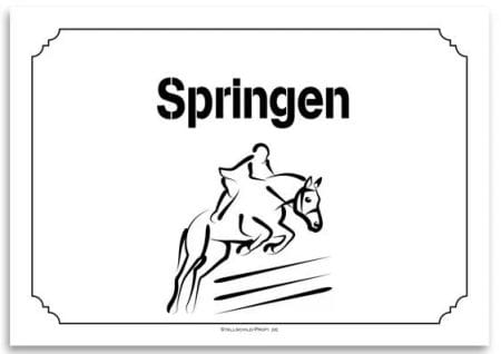Ein Turnier | Springen Schwarz-Weiß-Zeichnung eines Pferdes mit dem Wort Springen.